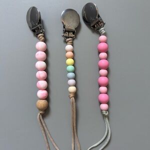 *Ryan & Rose” Pink Beaded Pacifier Clips